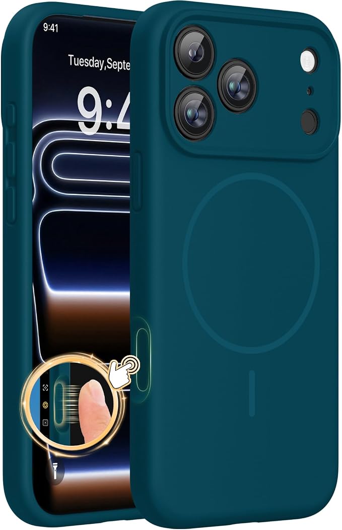 miracase Magnetic for iPhone 17 Pro Case, Compatible with MagSafe, Integrated Silicone Camera Control Cover, 3.0mm Thicken Shockproof Drop Protection Phone Case for 17 Pro,Teal by Miracase