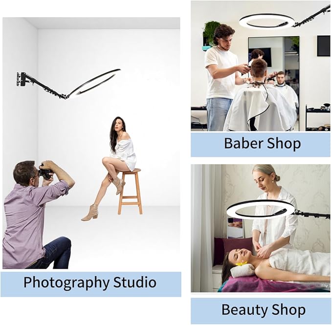 25 '' Ring Light Wall Mount with Phone Holder, Overhead Stand | Rotatable Triangle Boom Arm for Photography Lighting Studio, Live Streaming, Video Recording ,Salon, Barber, Beauty, Tattoo - Image 6