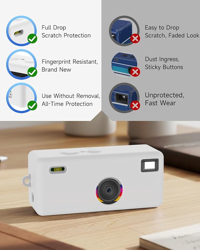 Silicone Case for Kodak CHARMERA Keychain Digital Blind Box accessories,Soft Silicone Protective Case,Comes with Screen Protectors and Wrist Strap - White - Image 5