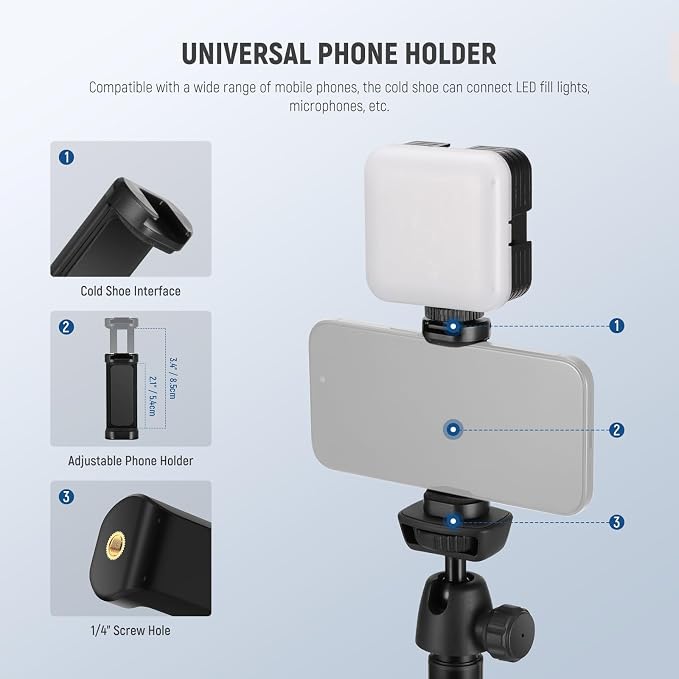 NEEWER Tripod for Cell Phone & Camera with Remote & Phone Holder, TS05 | Compatible with iPhone GoPro Canon Sony DSLR, 62.9" All Metal Portable Selfie Stick, Travel Vlog Stand, for Video Recording - Image 4