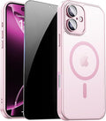 for iPhone 16 Case with Privacy Screen Protector, Pink | Full Camera Protection, Matte Translucent, Magnetic, Compatible with MagSafe, Shockproof Phone Cover, Slim Fit by ZOZDOKG