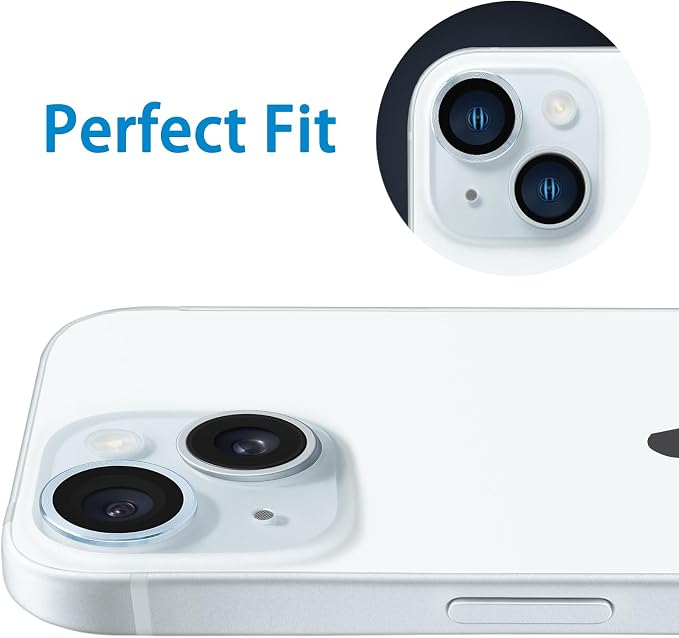 Compatible with iPhone 15 and iPhone 15 Plus Camera Lens Protector, Anti-Scratch Lens Cover 9H Tempered Glass Metal Len Screen Protector Shockproof Camera Ring for 15 and 15 Plus - 2 Pcs Sierra Blue - Image 6
