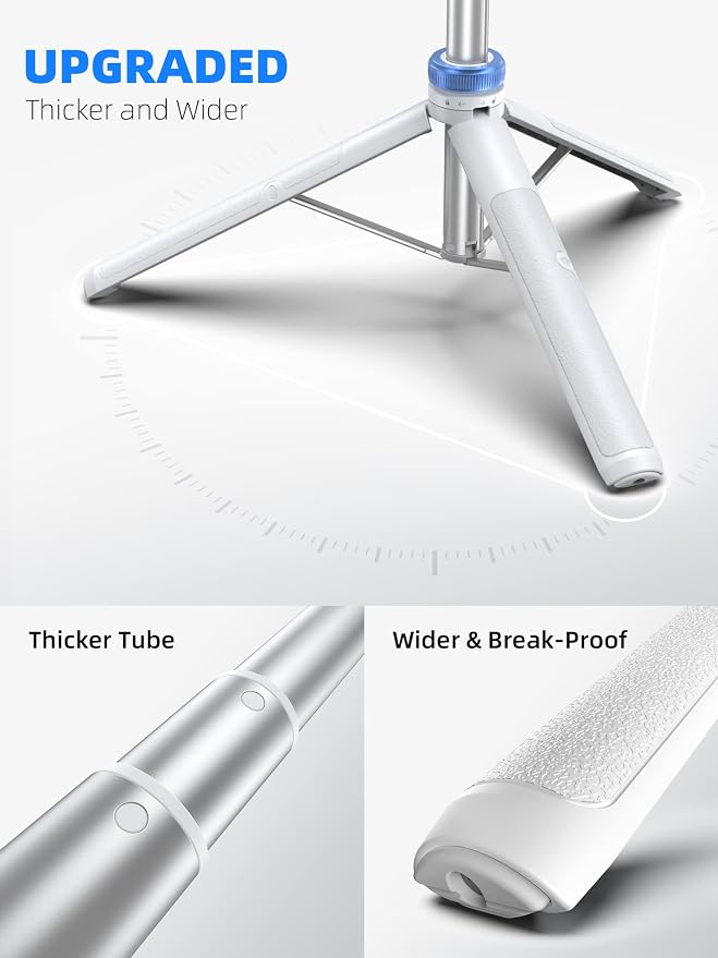 Kaiess 62" Phone Tripod & Selfie Stick, Extendable Photography Light Stand with Wireless Remote, Solidest, Portable, Lightweight, Compatible with iPhone/Android Phone (White) - Image 2