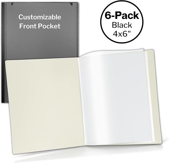 Cranbury 6-Pack Mini Photo Albums 4x6, 48 Photos, Black | 24 Pockets Each, Displays 48 Photos, Customizable Covers, Compact Storage for 4x6 Photos - Image 6