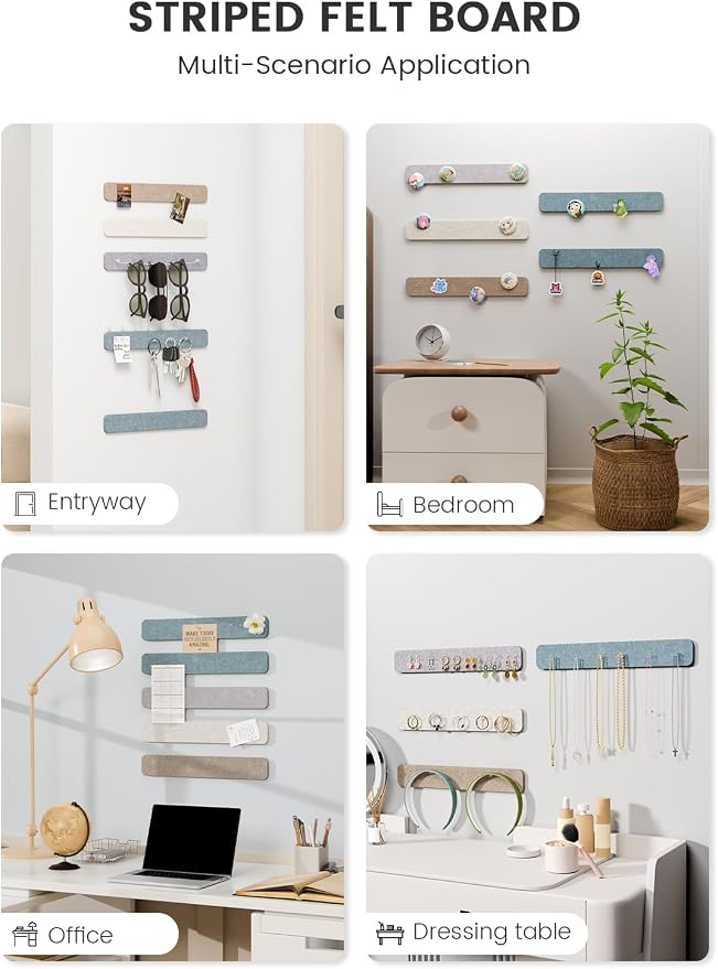 Fluxynara 13" x 2" Felt Wall Panels, Coastal | 5-Pack Includes 35 Push Pins and Adhesive Tabs for Photos, Notes and Decor in Bedroom Doors, Home Office or Studios - Image 6