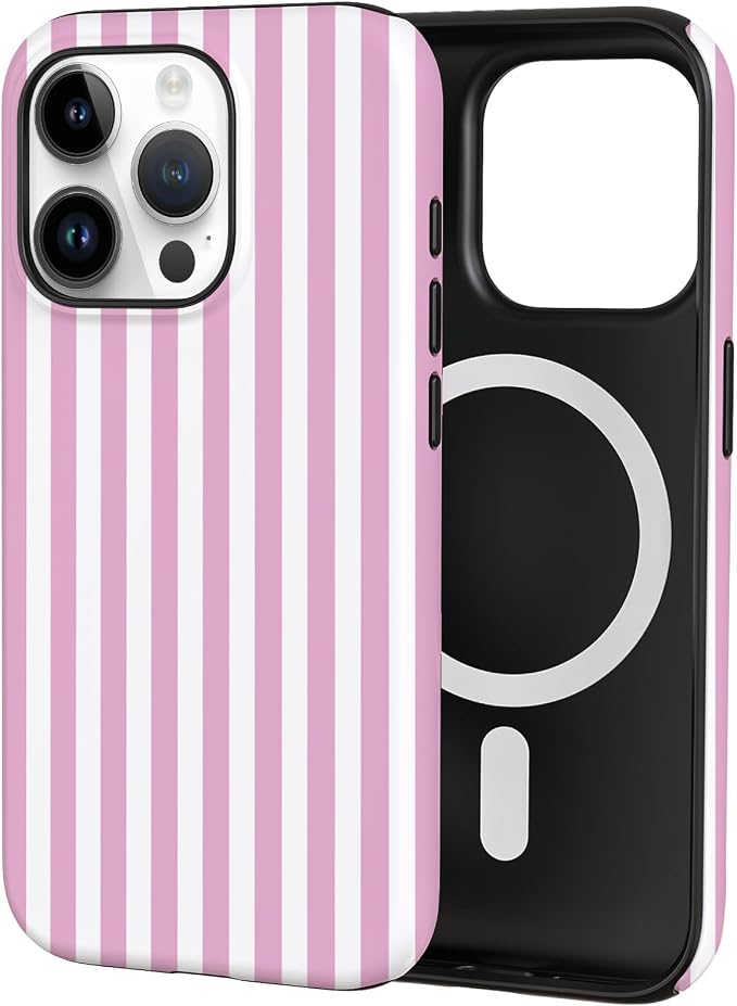 TPU Phone Case for iPhone 15 Pro, MagSafe Wireless Charging Compatible, Shockproof Slim Fit Protective Cover with Anti-Yellowing & Raised Camera Protection (Pink Stripe, iPhone 15 Pro) by Unknown