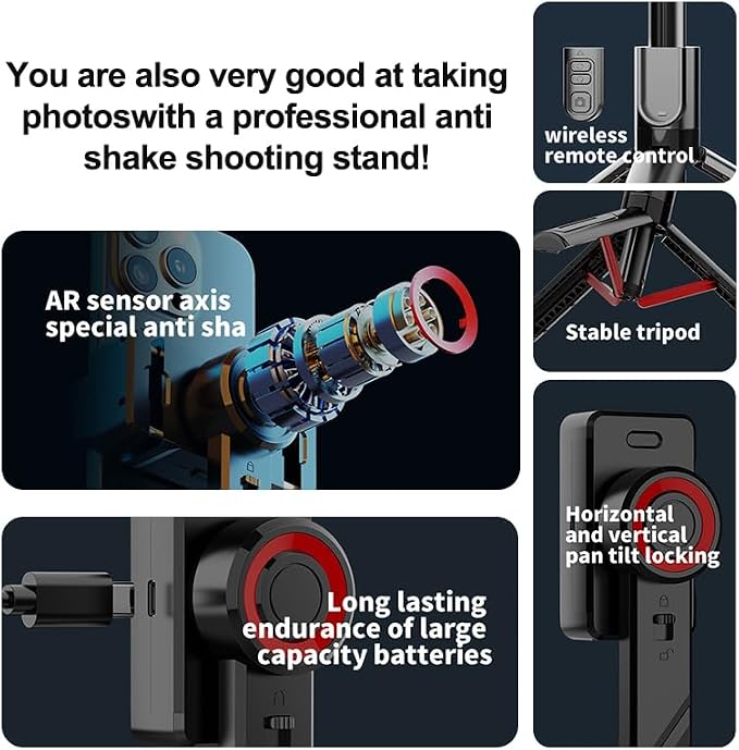 Phone Gimbal Stabilizer for Phone, Selfie Stick & Tripod with Remote Control | One-Touch Horizontal/Vertical Switch & 360 Rotation | Portable Design - Image 8