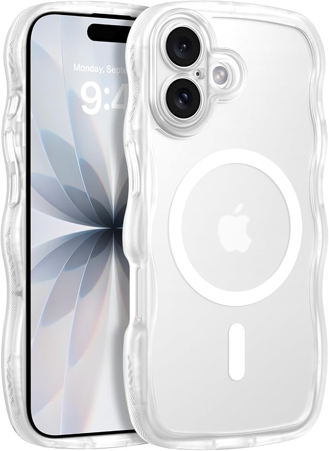BENTOBEN Magnetic for iPhone 17 Case, Cute Wavy Full Camera Protection [Compatible with MagSafe] Translucent Matte Anti-Slip Bumper Women Girls Boys Protective Cover for 17 6.3", Clear White by BENTOBEN