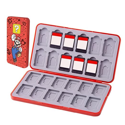 PERFECTSIGHT Switch Game Card Case for Nintendo Switch 2/ Lite / OLED, Game Holder Cartridge Case for Game Cards and 48 SD Cards, Kawaii Portable Compact Storage Box (Red M, 24 Slots) by PERFECTSIGHT