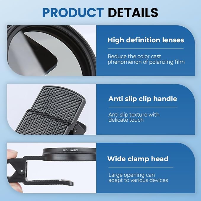 52mm Clip on CPL Phone Camera Lens Filter Kit, 2026 New Phone Filter, Portable Adjustable Polarizing Lens for Smartphone (2 Kit) - Image 4