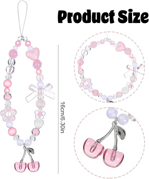 Ouligay Cherry Phone Charm Strap Cute Phones Lanyard Wrist Beaded Camera Strap Wrist Chain String for Bag Case Bags Pendants Decor Chains Small Gifts for Best Friend Sister - Image 2