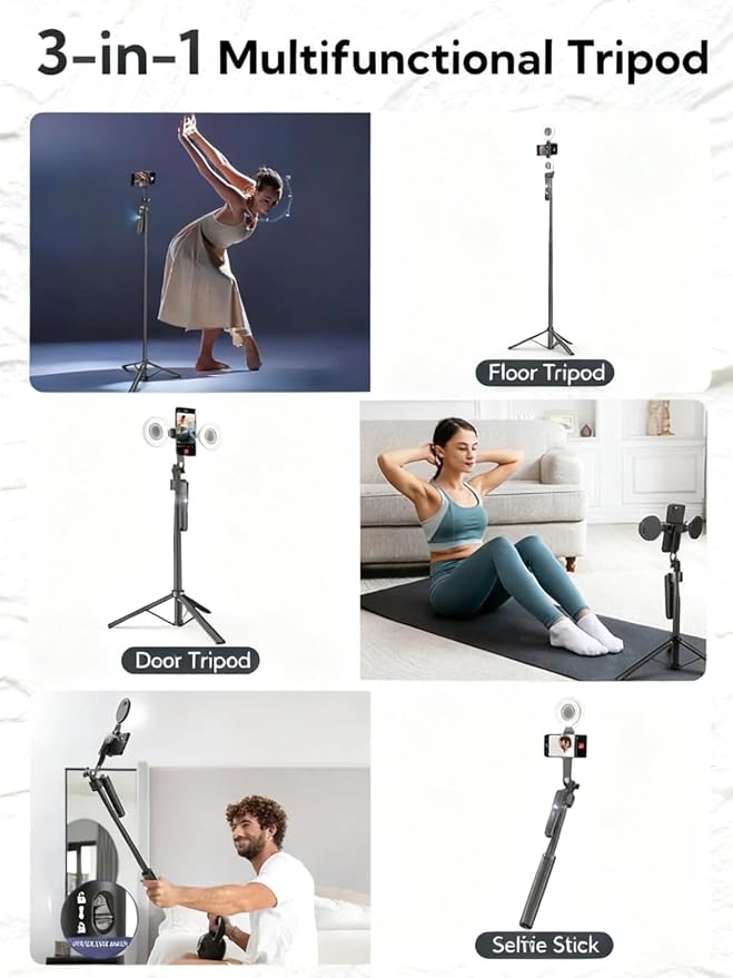Black Tripod for iPhone with Light, Ring Light Holder for iPhone, Adjustable Selfie Stick Stand with Fill Light, Extendable Phone Tripod for Video Recording, Live Streaming, and Photography - Image 2