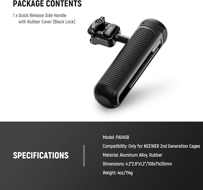 NEEWER Quick Release Side Handle for Phone Cage PA073 PA074 for 16 Pro/16 Pro Max, PA042 for Samsung S24 Ultra, with Covered Cold Shoe, Anti Off Pin, Black Lock, PA045B - Image 9