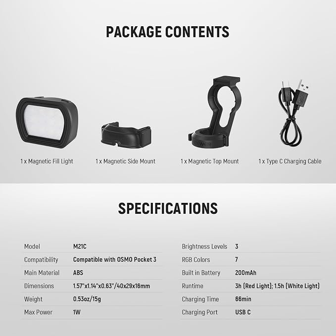 NEEWER Basics Magnetic RGB Light Compatible with DJI OSMO Pocket 3 Gimbal Camera & Creator Combo Accessories, 1W USB C Rechargeable Plastic LED Auxiliary & Fill Lighting for Selfie Vlog Video, M21C - Image 9