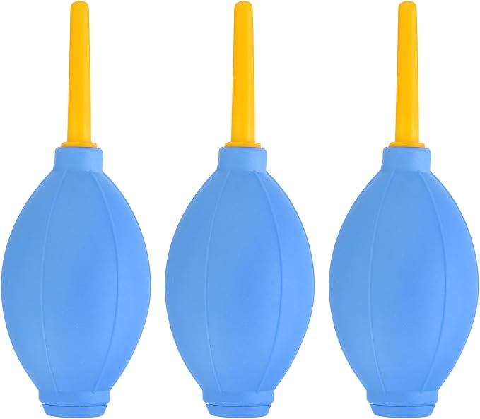 PATIKIL Soft Tip Air Blower Dust Blaster, 3 Pcs Rubber Bulb Air Pump Dust Blower Cleaner Cameras Lens Cleaning Tool with Long Nozzle for Camera Lens Computer Keyboard, Blue/Yellow by PATIKIL