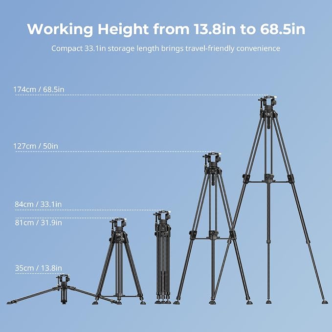 SmallRig AD-50 Max Heavy Duty Video Tripod, 68.5" Carbon Fiber Lightweight Tripod with FreeSpeed One-Step Height Adjustment, Fluid Head, Dual-Mode QR Plate, Load up to 17.6lb - Image 6