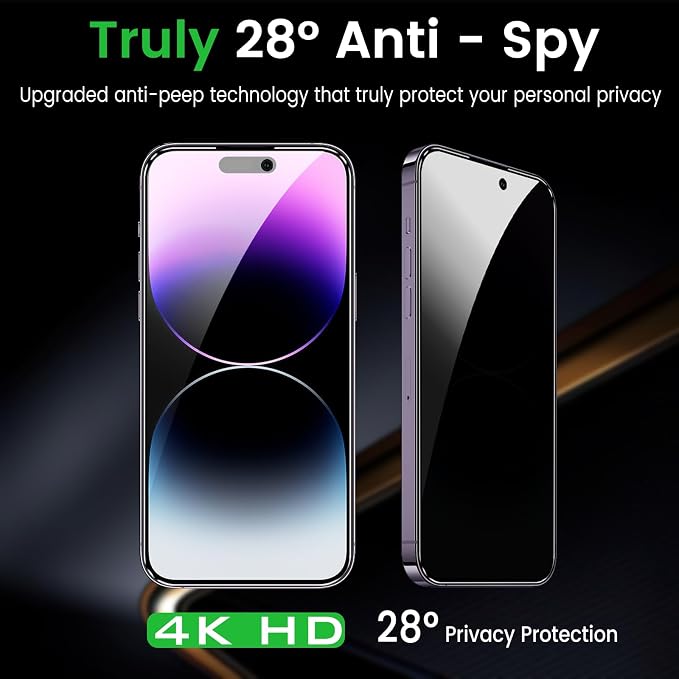 Romkasi 3 Pack Privacy Screen Protector for iPhone 14 Pro Max 6.7 Inch with 3 Pack Camera Lens Protector, Anti Spy Tempered Glass Film, Anti-Scratch, Touch Sensitive, Case Friendly - Image 4