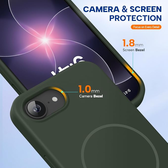 miracase Magnetic for iPhone 17e Case & iPhone 16e Case, [Soft Anti-Scratch Microfiber Lining], Compatible with MagSafe, Silicone Shockproof Protection Phone Case for iPhone 17e/16e, Dark Green - Image 4