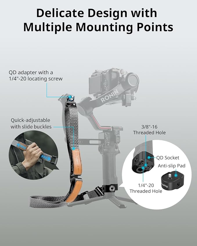 SmallRig RS3 RS2 Weight-Reducing Shoulder Strap Compatible with Sling Handle for DJI, Gimbal Belt with Upgraded QD Quick Release Buckles for DJI RS 5 / RS4 / RS4 Pro/RS 3 / RS 3 Pro/RS 2 | for DJI RS 5, RS4 Pro, RS4, RS3 Pro, RS3, RS2 - Image 6