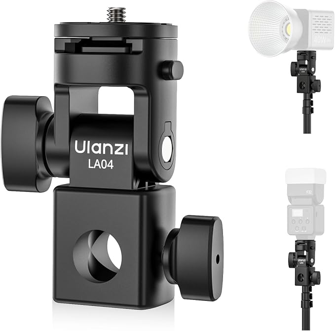 ULANZI LA04 Light Stand Mount Adapter w 1/4" Screw for Light Tripod | Quick Release,180° Tilt, Load 6.6lb, for Camera Mounting Plate Monitor Ring Light, Fits Flat Head Stand Boom Arm C Stand by ulanzi