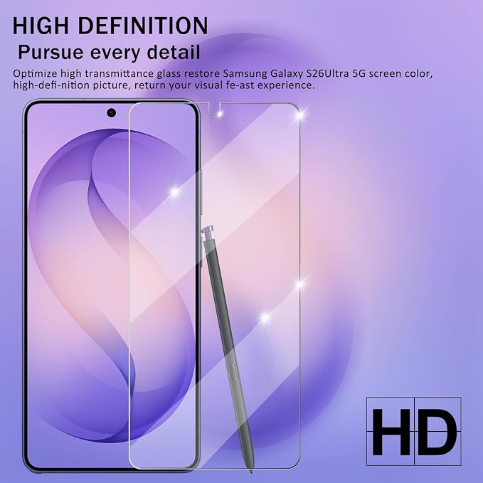 Galaxy S26 Ultra Screen Protector + Camera Lens Protector, [2 +2 Pack] [Ultrasonic Fingerprint Unlock] Full Coverage Tempered Glass Screen Protector For Samsung Galaxy S26 Ultra - Image 6