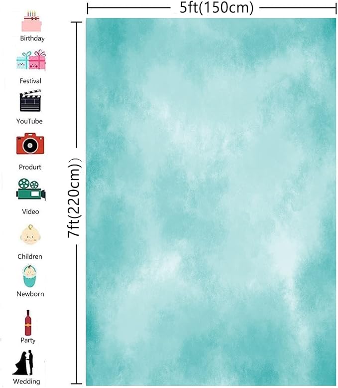 5x7ft Aqua Abstract Solid Photography Backdrops Gradient Portrait Photo Booth Background for Photographyer - Image 3