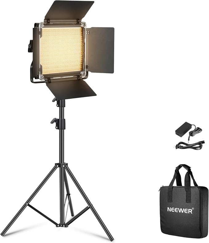 NEEWER Bi Color LED Studio Light with Tripod Stand Barndoors, Video Panel Key Lighting for Video Recording Streaming Photoshoot Photography, 660 LEDs 3200K-5600K 3300lx/1m Dimmable CRI96+, NL660 | Panel Key Lighting for Video Recording Streaming Photos... by Neewer