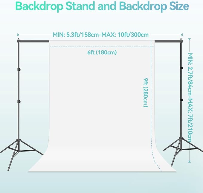 EMART 7x10 FT Photo Backdrop Stand Kit with 6x9FT White Backdrop, Studio | Background Stand Backdrop-White, 6Clamps&Clip, 2Sandbags for Photography Studio, Video Recording, Live Stream, Zoom, Portrait - Image 8