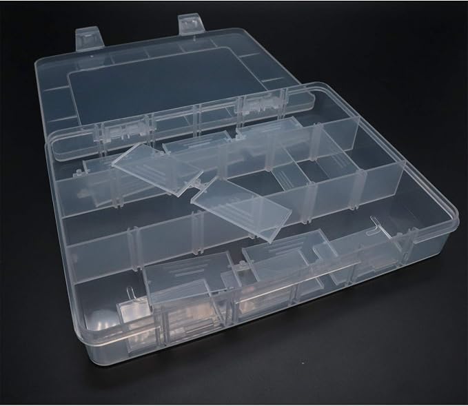 Xiaoyztan 18-Grid Clear Plastic Organizer with Adjustable Dividers | 18-grid clear organizer with adjustable dividers for jewelry, beads, tackle, and crafts - Image 2