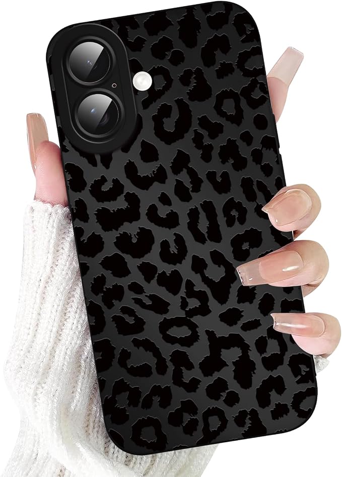 Cute Black Cheetah Print Phone Case for iPhone 16 Plus 6.7" | Aesthetic Leopard Pattern Design Cover Full Camera Lens Protective Shockproof Soft Slim TPU Funda for Men Women Girls by Unknown
