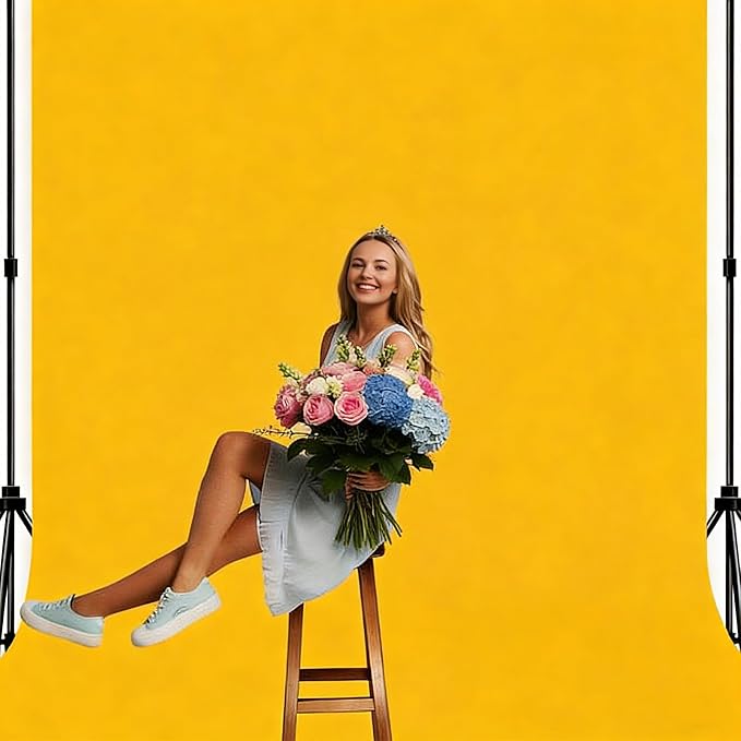 Yellow Photo Backdrop Fabric Professional Photography Background 5x7ft | Seamless Design eliminates Wrinkle Portrait Photography Wedding Dark Theme Decorations by MIZSYE