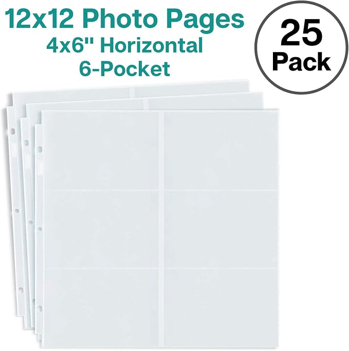 Dunwell 12x12 Scrapbook Page Protectors - 4x6 Photo Sleeves for 3 Ring Binder, 4x6 Photo Album Pages (25-Pack, Horizontal), Holds 300 Pictures, Scrapbooking Refill Sleeves, Fits Pioneer & WRMK Albums - Image 7