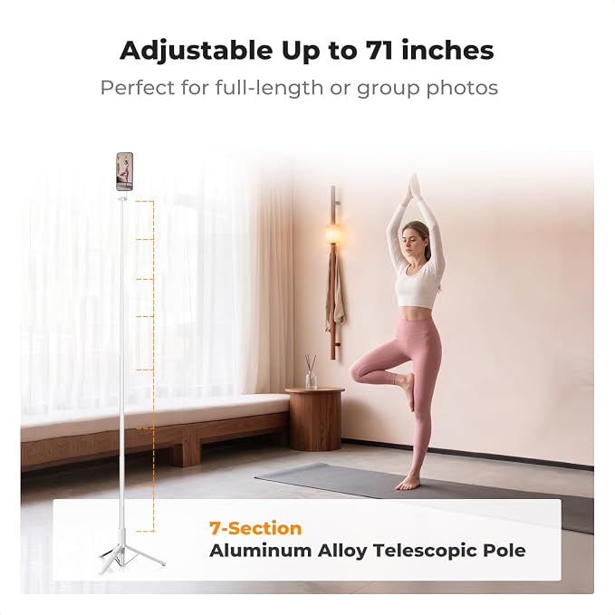 K&F CONCEPT Lightweight 71 inch Magnetic Selfie Stick Tripod | Portable Extendable, Bluetooth Remote, 3-Axis Adjustment Aluminium Vlog Rig Compatible with iPhone 17 16 15 14 Pro Max, MS18 - Image 4