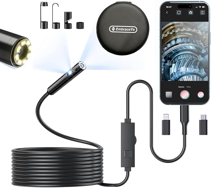 【Dual-Lens BORESCOPE Inspection Camera HD with Light】 Endoscope with Adjustable LED - Compatible with iPhone, Samsung, iPad, iOS & Android - 3.0MP HD, IP67 Waterproof, 16.5ft/5m by Unknown