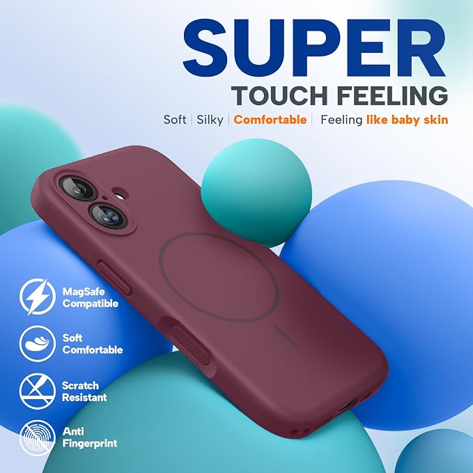 Miracase Silicone & Magnetic for iPhone 16 Case, Wine Red | Compatible with MagSafe, Anti-Scratch Microfiber Lining, Liquid Silicone Case Shockproof Drop Protection Phone Case for 16 - Image 7