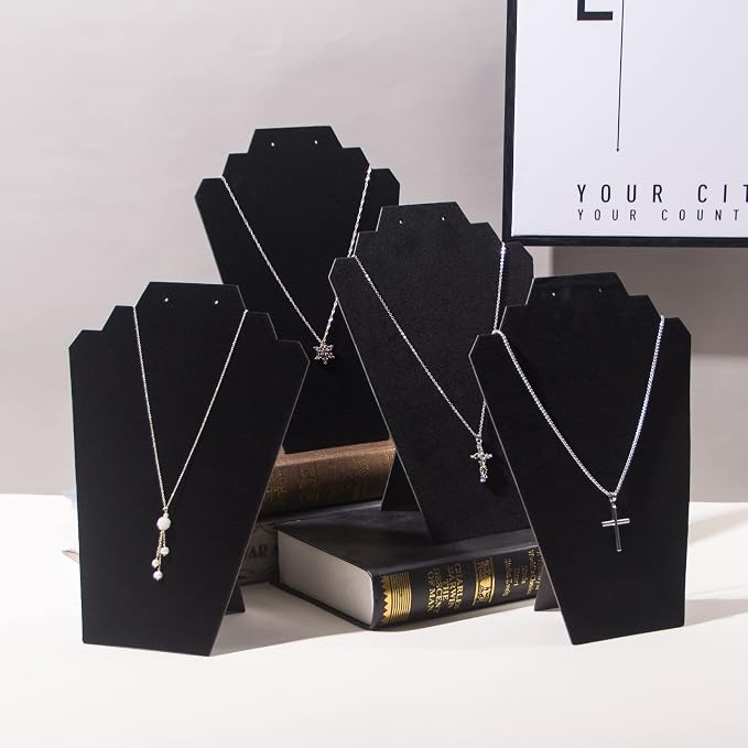 Coward 4Pcs/Set Black Necklace Earring Jewelry Set Display Stand, Foldable Black Velvet Necklace Bust Easel Chain Necklace Holder Organizer Rack for Home or Store Show - Image 2