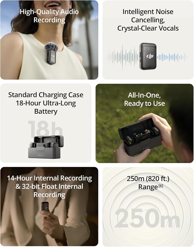 DJI Mic 2 (2 TX + 1 RX + Charging Case), All-in-one Wireless Microphone | Noise Cancelling, 32-bit Float Internal Recording, 250m (820 ft.) Range, Mic for iphone, Android, Camera, Vlogs - Image 2