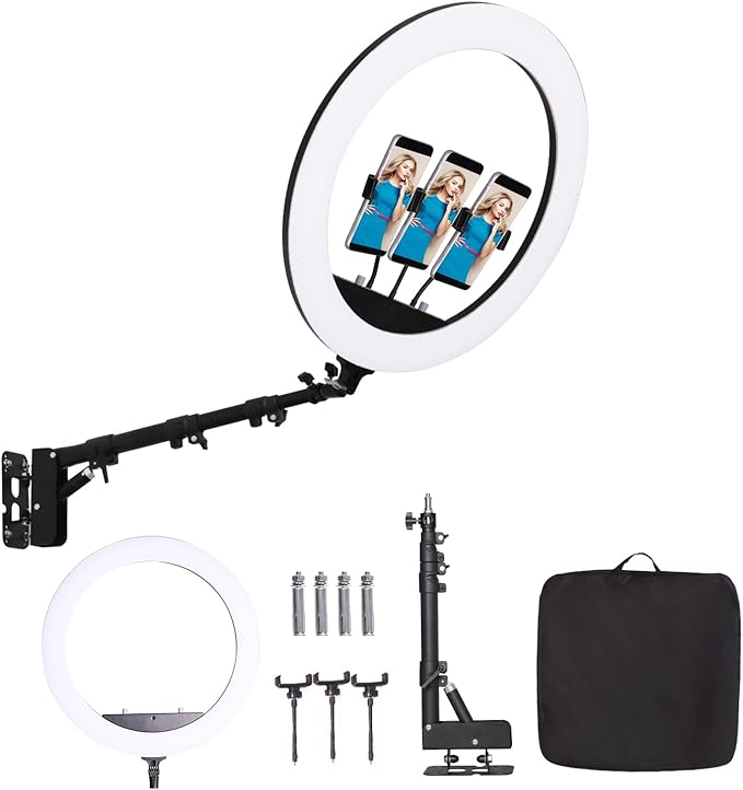 25 '' Ring Light Wall Mount with Phone Holder, Overhead Stand | Rotatable Triangle Boom Arm for Photography Lighting Studio, Live Streaming, Video Recording ,Salon, Barber, Beauty, Tattoo by Unknown