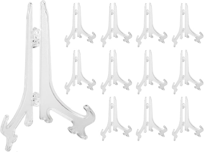 Super Z Outlet Plastic Easels 12 Pack Clear Easel Stands Easel Display Stand for Photo, Place Card, Collectibles, Light Items - Perfect for Wedding Cards, Party, Home, Party Decorations (5 Inches) by SuperZOutlet