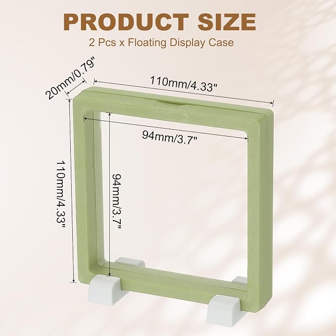 PATIKIL 2Pcs Floating Display Case, 4.3 Inch Jewelry Display Case Stand Challenge Coin Holder Frames Transparent Small Storage Box 3D for Necklace Bracelets Pendants, Green/White - Image 2