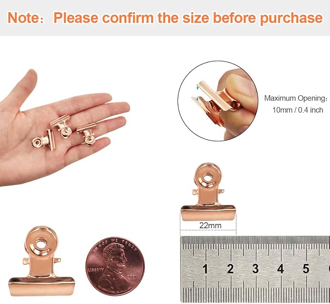 Small Bulldog Clips Rose Gold - Coideal 30 Pcs Mini Metal Binder Bull Clips Hinge Paper Clip Office Clamps for Picture Photos (22mm) - Image 6