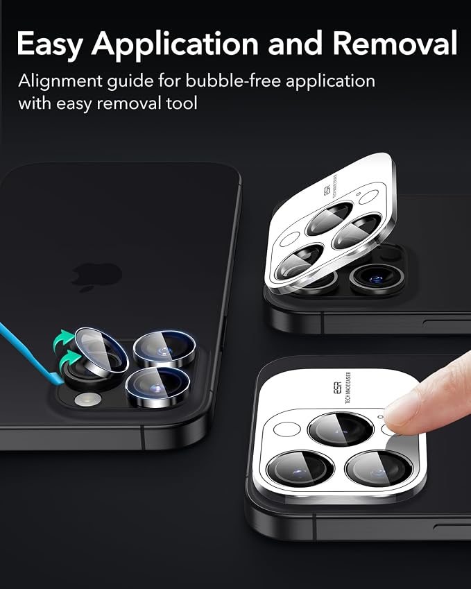 ESR for iPhone 17 Pro Max/17 Pro Camera Lens Protector, 2 Pack, Black | Individual Camera Cover, 9H Tempered Glass, Original Camera Clarity, for iPhone 17/16/15/14 Pro Max/Pro - Image 6
