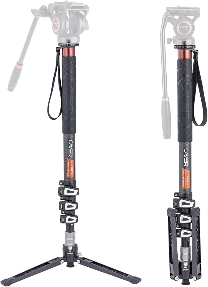 Cayer CF34DV Carbon Fiber Monopod, 68" with Folding Feet for Camera | Carbon Fiber Tube, Folding Feet, 4-Section, 68" Height, Monopod Leg with Feet Only by Cayer