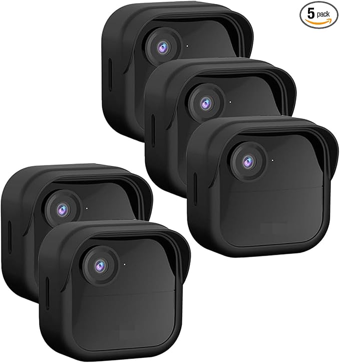 Silicone Case for All-New Blink Outdoor 4 (4th Gen) / 2K+ (Black, 5 Pack) | Weatherproof Protective Skin Cover with Hat Brim for All-New Blink Outdoor 4 & 2K Smart Security Camera by QOPOTO