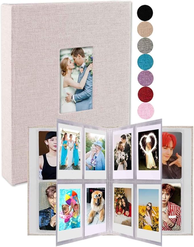GPIRAL Mini Polaroid Photo Album Book 208 Vertical Photos - Linen 2x3 Photo Album Compatible with K-pop Photocards, Fujifilm Instax Mini Film 7s 8 9 11, Polaroid Snap/PIC 300, Zip Printer, Beige by GPIRAL