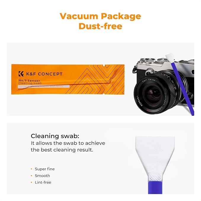 K&F CONCEPT M4/3 Sensor Cleaning Swab for Olympus Panasonic M4/3 Cameras | 12mm sendor SwabsX10,Vacuum Package,Flexible Grip Rod,20ml Gentle Cleaner,Superfine Microfiber Cloth Material,Wide Usage,MA03 - Image 3