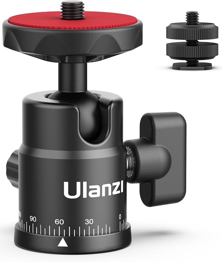 Mini Ball Head, ULANZI H28 Panoramic Tripod Head + Dual Hot Shoe Mount DSLR Camera Mount Adapter Photograph Attachment Accessories for Action Cameras Cam Smartphone Light Microphone Loading 5.5lb by Ulanzi