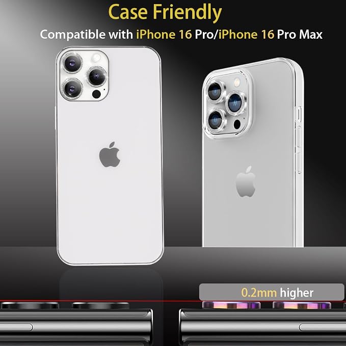 Camera Lens Protector for iPhone 16 Pro/16 Pro Max, Glitter Silver | Tempered Glass, Auto-align Tray, Easy Installation, Case Friendly, Anti-Scratch, HD Clear, Ultra Slim - Image 5
