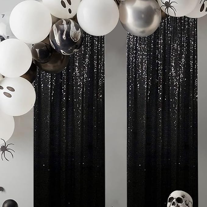 Poise3EHome Black Sequin Backdrop Curtain, 2 Panels 2Ft x 8Ft Glitter Photography Background for Party Baby Shower Wedding Birthday Christmas Thanksgiving Halloween Decoration - Image 2