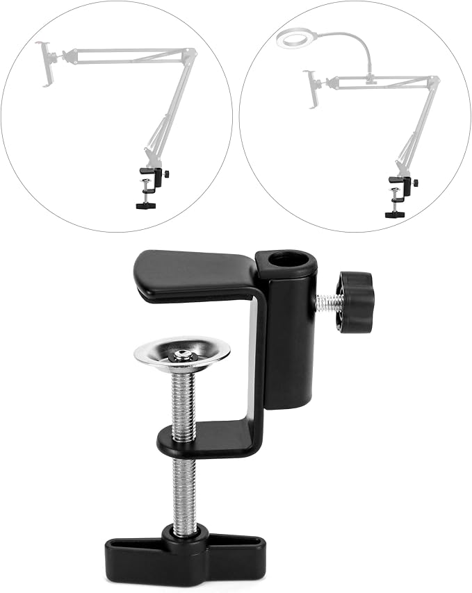 QWORK Universal Desk C-Clamp with 1/2" Thread Hole, 4 Pack Adjustable Metal Mounting Table Clamp, Desk Light Clamp Mount Holder for Swing Arm Magnifying Desk Lamp Microphone Camera - Image 2
